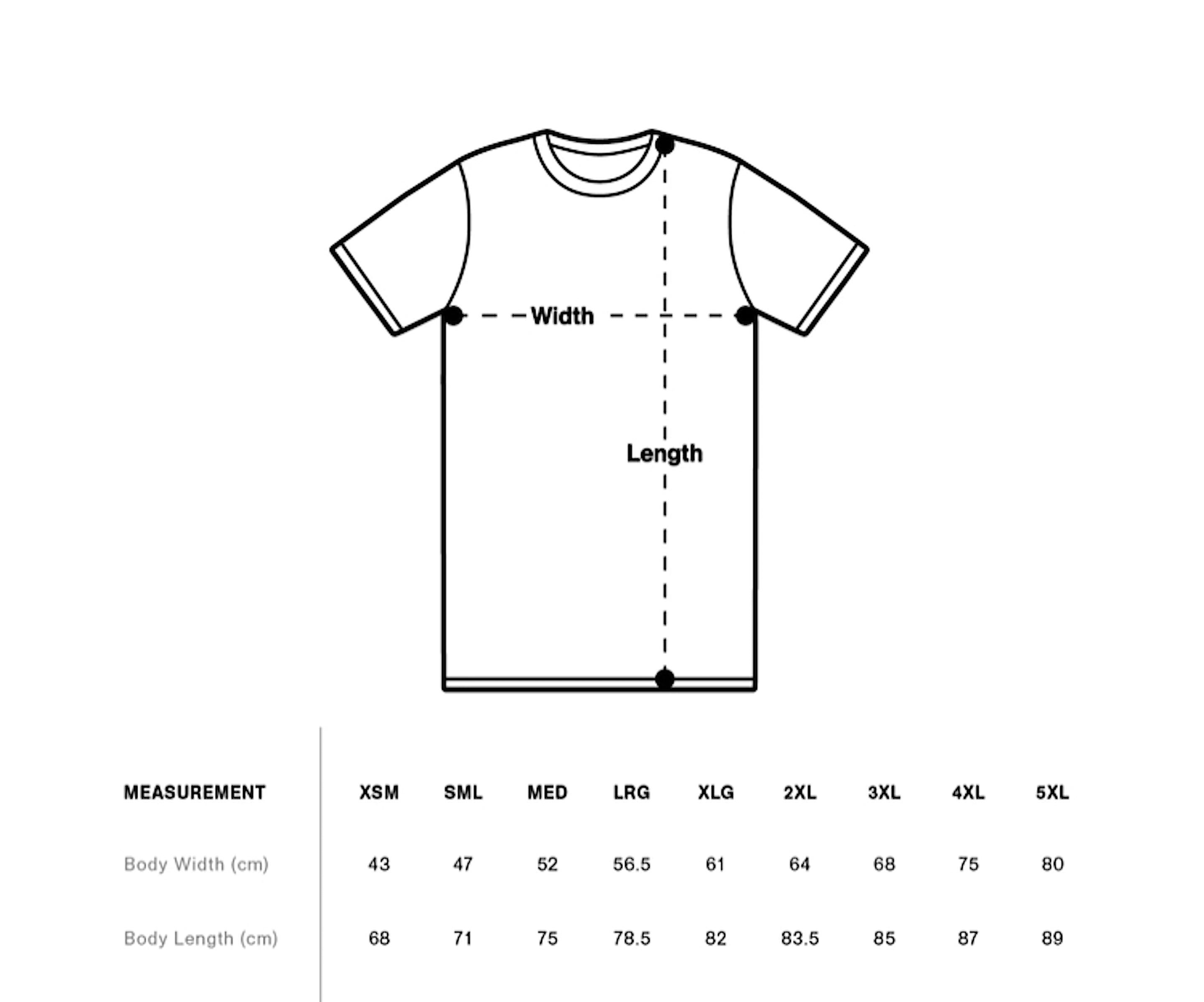 Buddys T-Shirt Measurement Guide